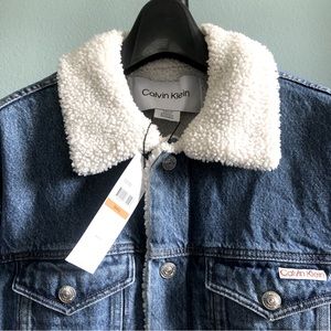 Men’s small women’s medium oversize Calvin Klein jacket denim shearling NWT